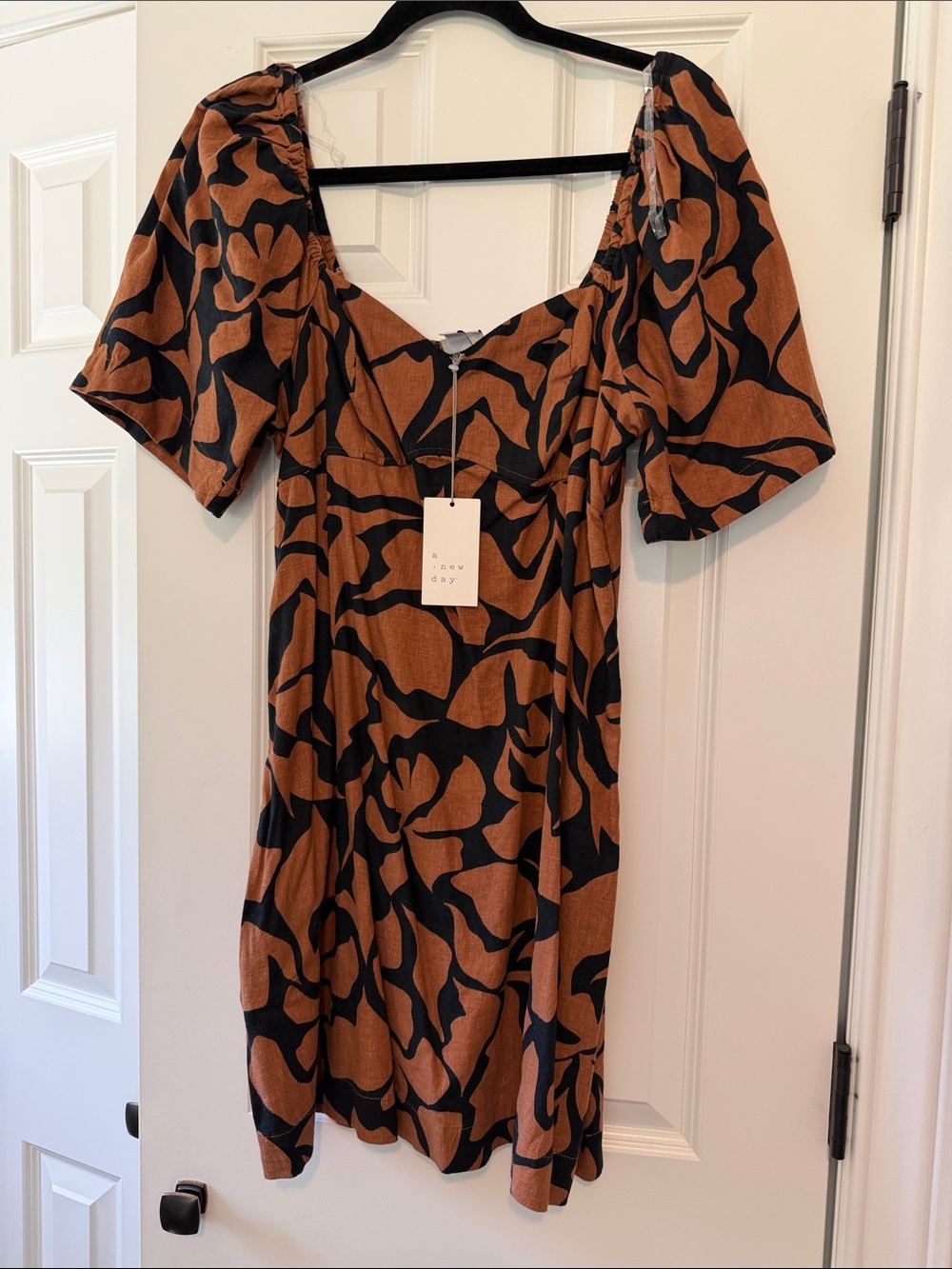 a new day Black & Brown Abstract Puff-Sleeve Mini Dress